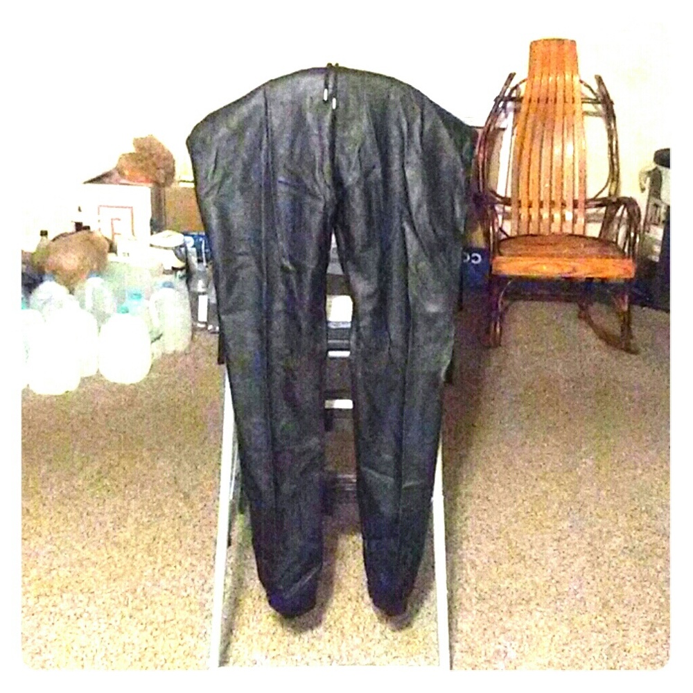 Real black leather straight leg paints